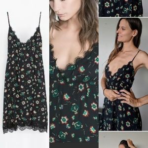 Zara Black Floral Spaghetti Strap Dress